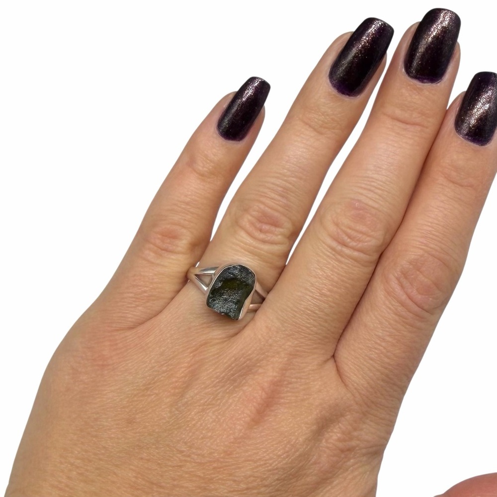 Moldavite Ring Size 7 Solid 925 Sterling Silver - image 2